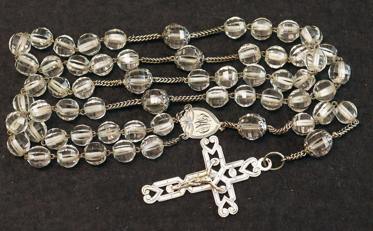 Art Deco Bohemian Crystal and Sterling Silver Catholic Rosary 1920’s - Souvenir of The Great Chartreuse – French – XXR