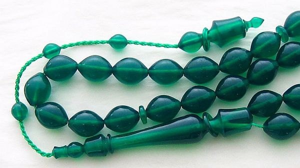 Prayer Beads Tesbih Green Turkish Amber Catalin - SUFI CARVING - COLLECTOR'S