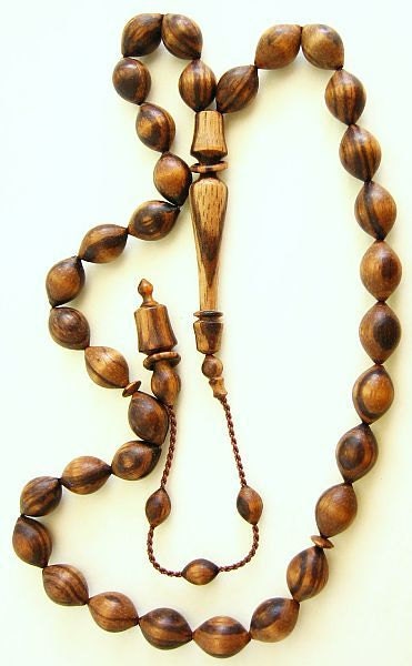 Prayer Beads Tesbih Light Zebrano Wood - SUFI CARVING - COLLECTOR'S
