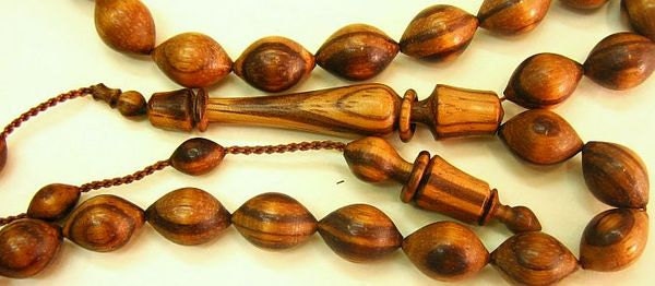Prayer Beads Tesbih Light Zebrano Wood - SUFI CARVING - COLLECTOR'S