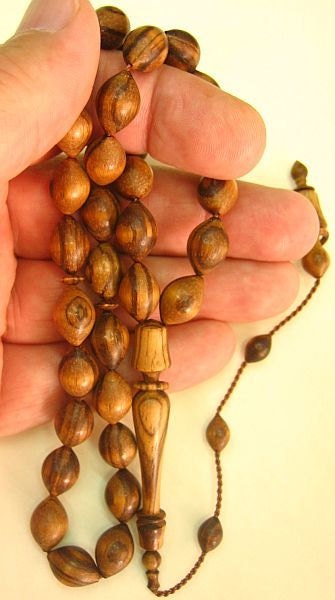Prayer Beads Tesbih Light Zebrano Wood - SUFI CARVING - COLLECTOR'S