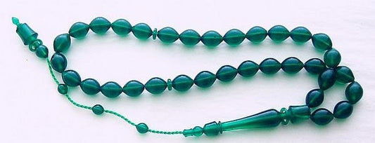 Prayer Beads Tesbih Green Turkish Amber Catalin - SUFI CARVING - COLLECTOR'S