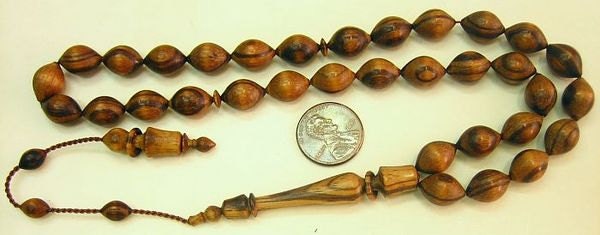 Prayer Beads Tesbih Light Zebrano Wood - SUFI CARVING - COLLECTOR'S