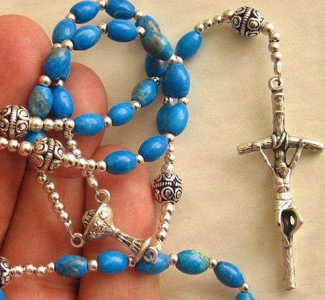 Catholic First Communion Rosary Prayer Beads Arizona Turquoise & Sterling Silver