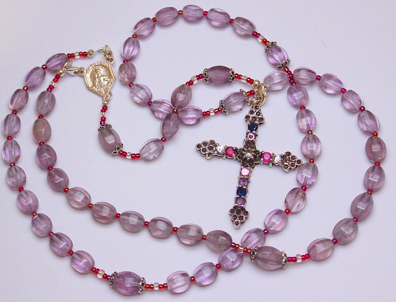 3 Ways Wearable Catholic Rosary in Carved Ametrine with Sterling Silver Jewel Cross - Fatima Center