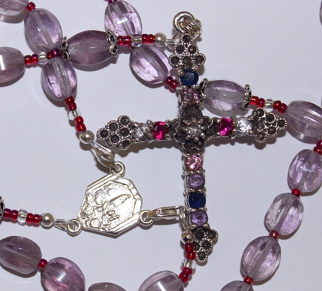 3 Ways Wearable Catholic Rosary in Carved Ametrine with Sterling Silver Jewel Cross - Fatima Center