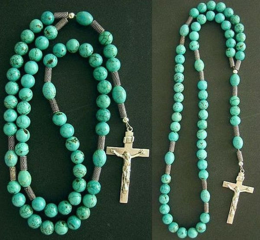 Catholic Rosary Prayer Beads Turquoise & Sterling Silver