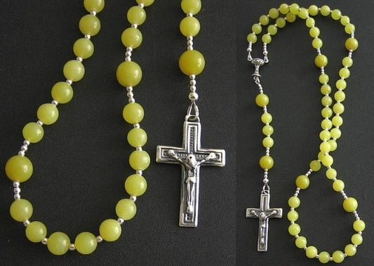 Catholic First Communion Rosary Prayer Beads Green Jade & Sterling Silver