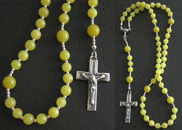 Catholic First Communion Rosary Prayer Beads Green Jade & Sterling Silver