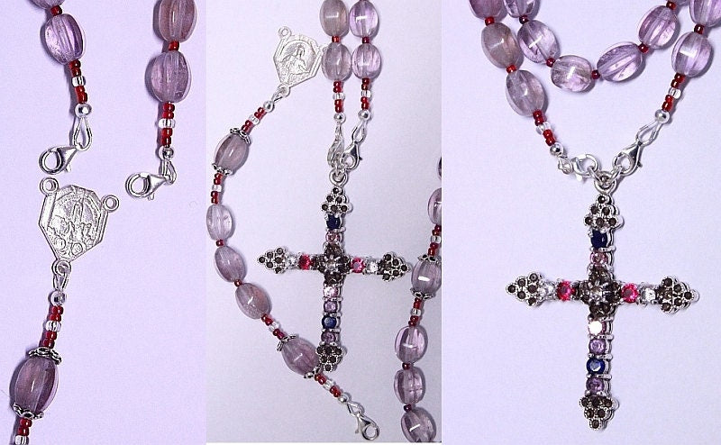 3 Ways Wearable Catholic Rosary in Carved Ametrine with Sterling Silver Jewel Cross - Fatima Center