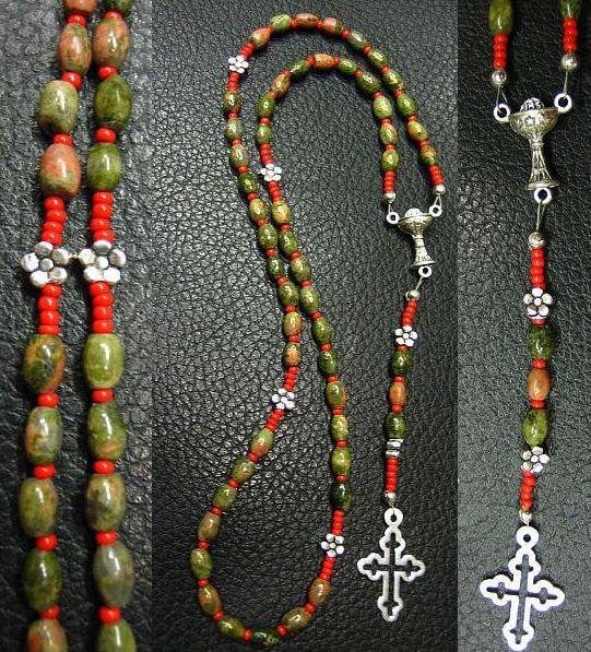 Catholic Rosary Unakite & Sterling Silver