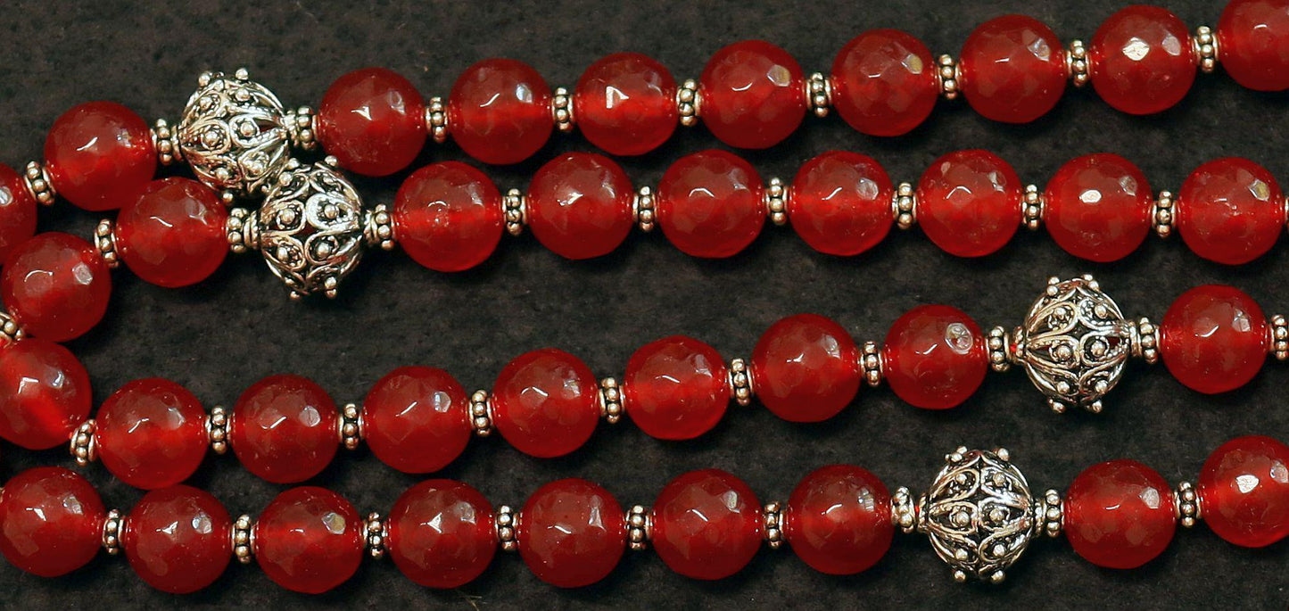 Biedermeier Bavarian Garnet & Stirling Filigree Catholic Rosary Complete w. Credo and Reliquary Porcelain Inlay Cross Exceptional - unique