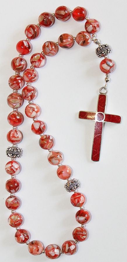 Beaded CHOTKI KOMBOSKINI : Mother-of-Pearl, Amber, Sterling and Coral - Russian and Greek Orthodox Rosary Beaded Tchotki Byzantine Rosary