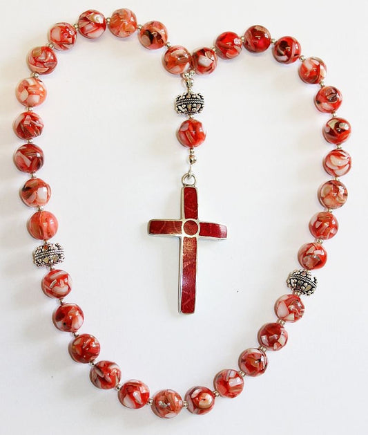 Beaded CHOTKI KOMBOSKINI : Mother-of-Pearl, Amber, Sterling and Coral - Russian and Greek Orthodox Rosary Beaded Tchotki Byzantine Rosary
