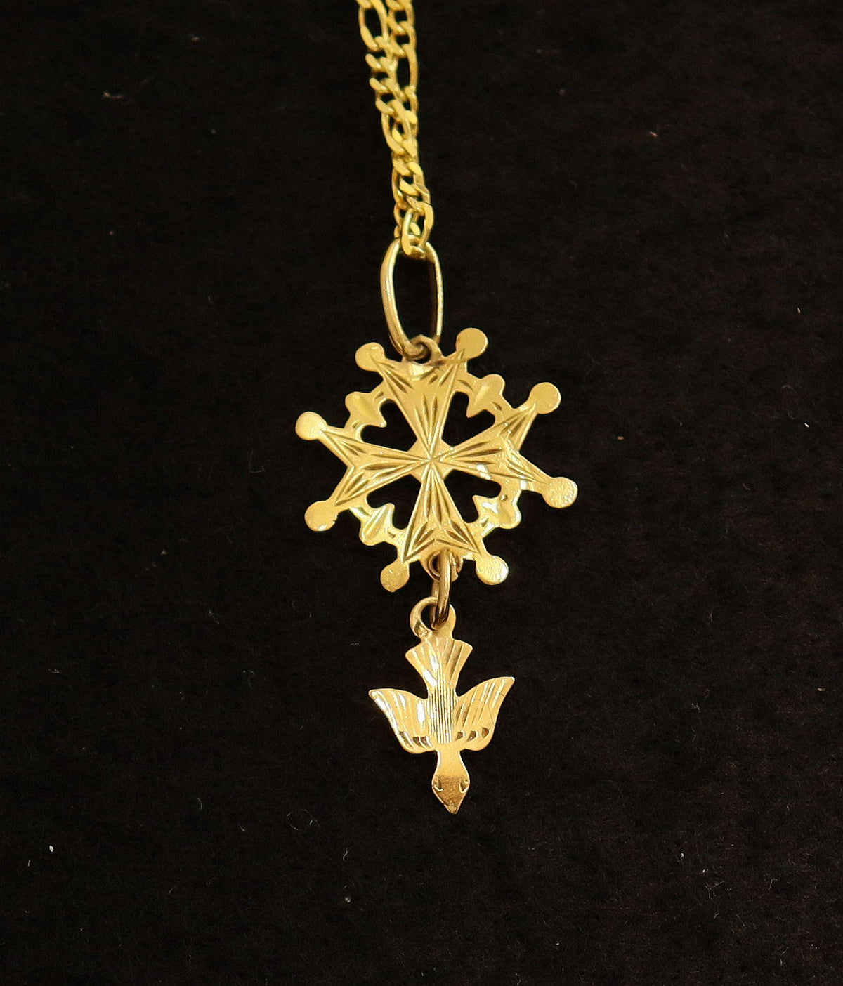 18 K Gold Huguenot Cross 1930 's Pendant Medal, French - Double sided - Pristine condition - With Vermeil Chain