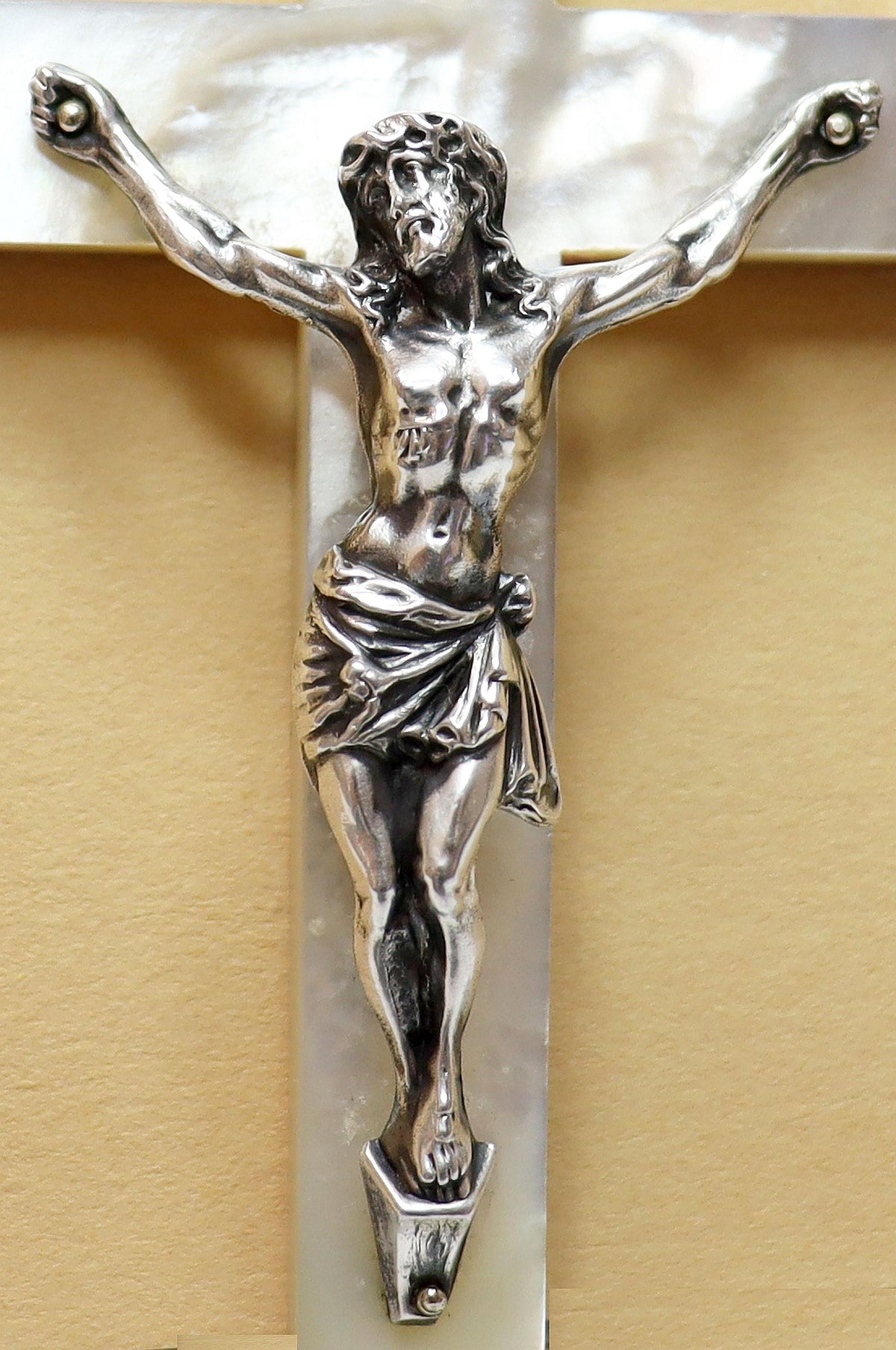 1899 Mission Souvenir Mother of Pearl and Sterling Silver, French, Large Pectoral Cross - Crucifix