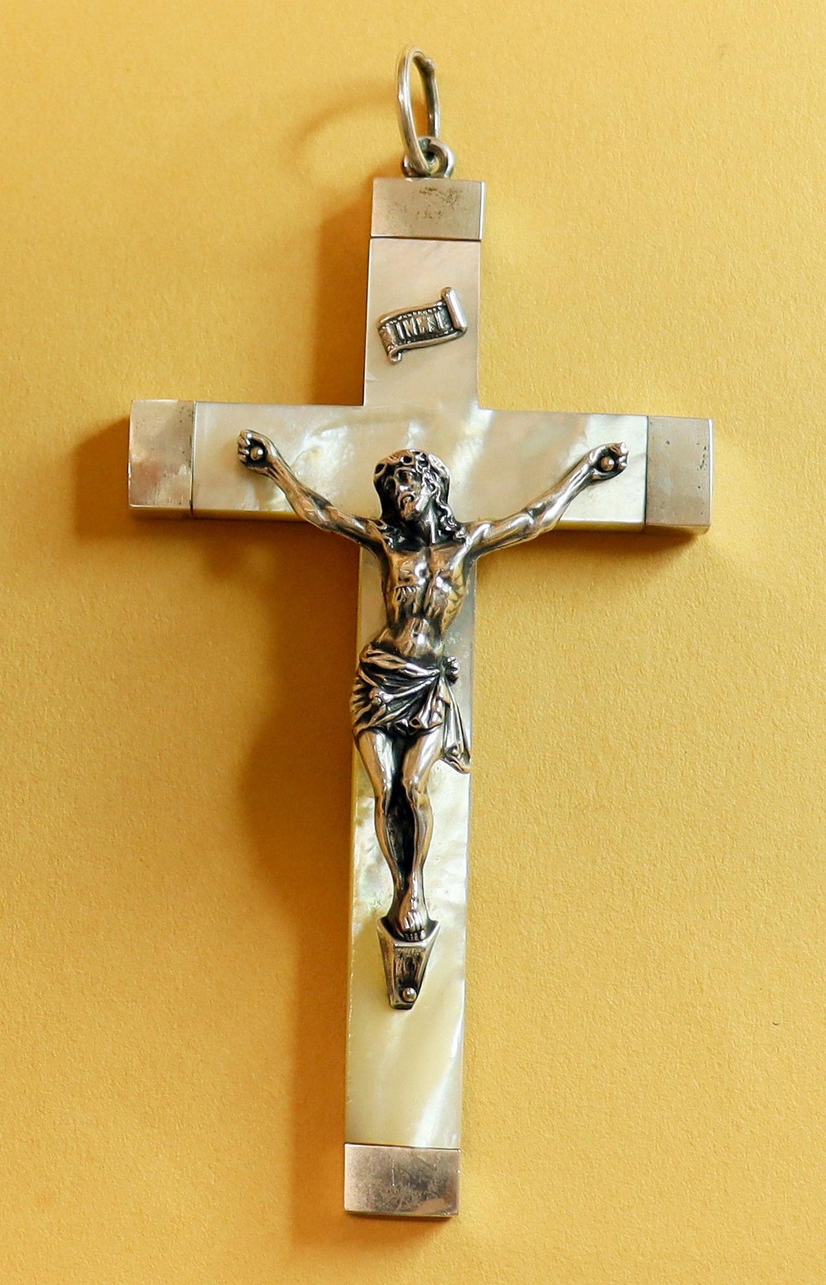1899 Mission Souvenir Mother of Pearl and Sterling Silver, French, Large Pectoral Cross - Crucifix