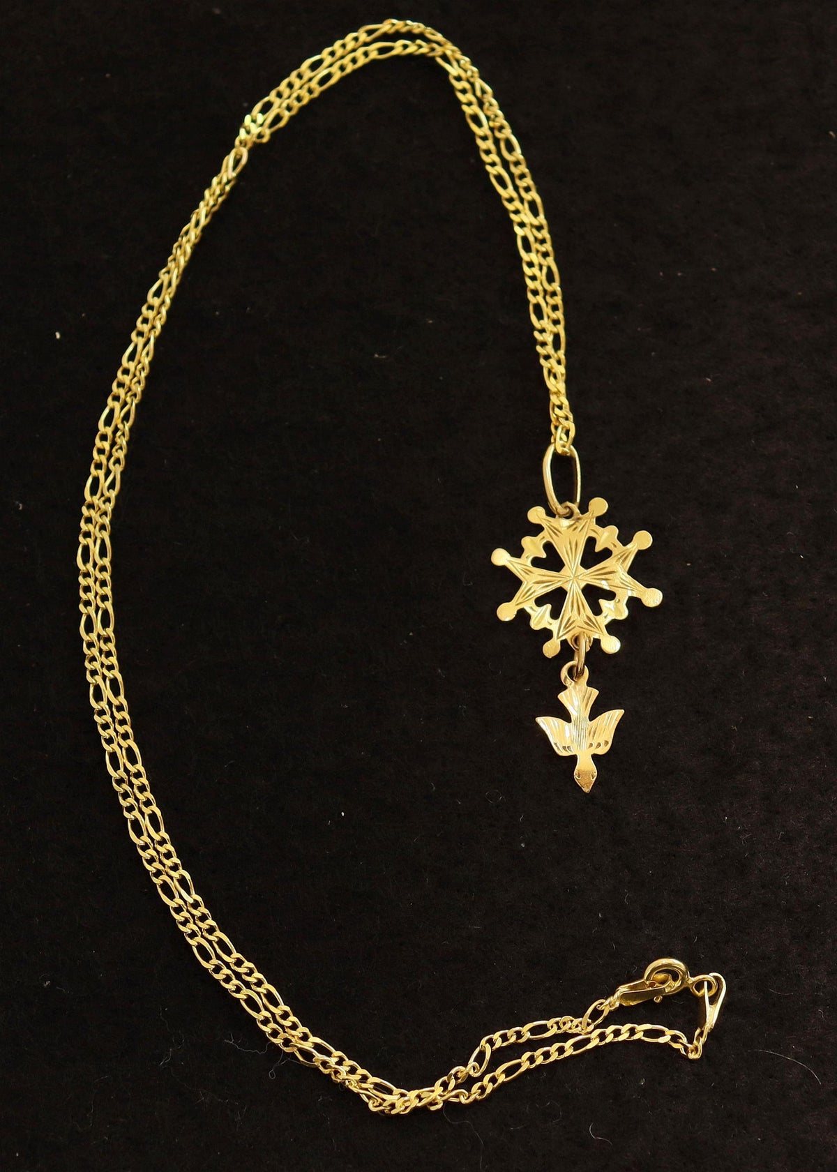 18 K Gold Huguenot Cross 1930 's Pendant Medal, French - Double sided - Pristine condition - With Vermeil Chain