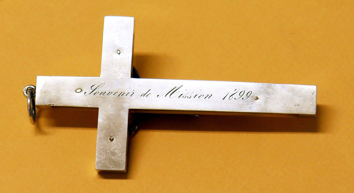 1899 Mission Souvenir Mother of Pearl and Sterling Silver, French, Large Pectoral Cross - Crucifix