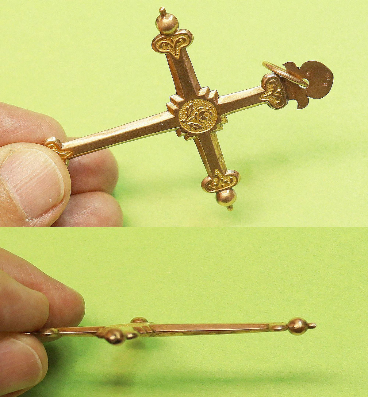 Museum Quality 18th Cent. 18K Gold "Croix Jeannette" - Large Regional Pectoral Cross, Paris Revolution Period with Historical Hallmarks