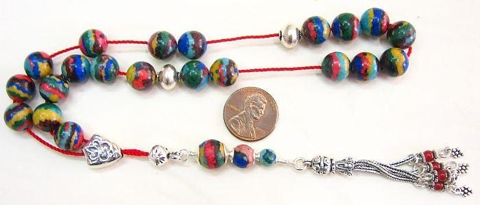 Greek Komboloi Rainbow Calsilica and Sterling Silver