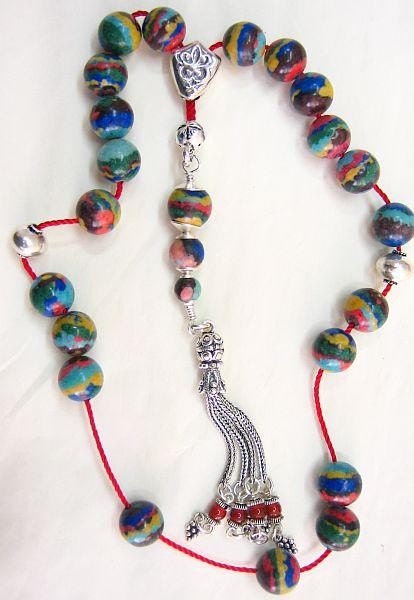 Greek Komboloi Rainbow Calsilica and Sterling Silver