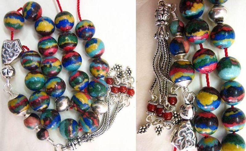 Greek Komboloi Rainbow Calsilica and Sterling Silver