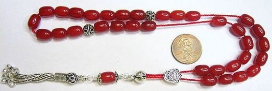 Greek Komboloi Worry Beads Red Rubilite And Sterling Silver