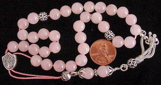 Greek KOMBOLOI Sterling Silver and Pink Quartz Worry Beads