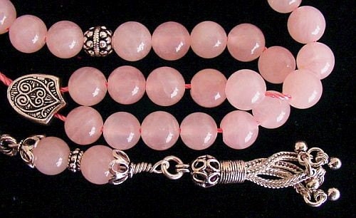 Greek KOMBOLOI Sterling Silver and Pink Quartz Worry Beads