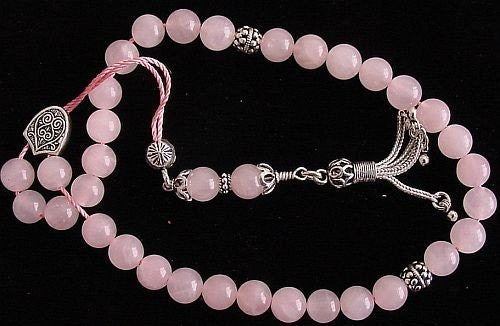 Greek KOMBOLOI Sterling Silver and Pink Quartz Worry Beads