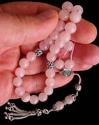 Greek KOMBOLOI Sterling Silver and Pink Quartz Worry Beads