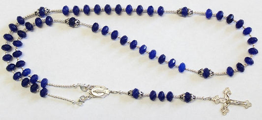 Wearable Catholic Rosary Faceted Genuine Sapphire and Sterling Silver