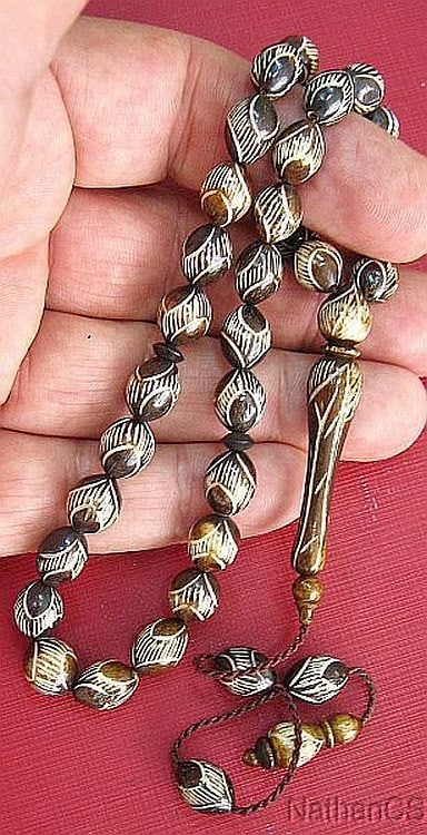 Vintage Prayer Beads Tesbih Gebetskette Camel Bone Oval Fine Ottoman Carving