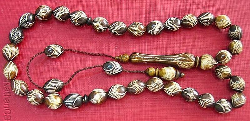 Vintage Prayer Beads Tesbih Gebetskette Camel Bone Oval Fine Ottoman Carving