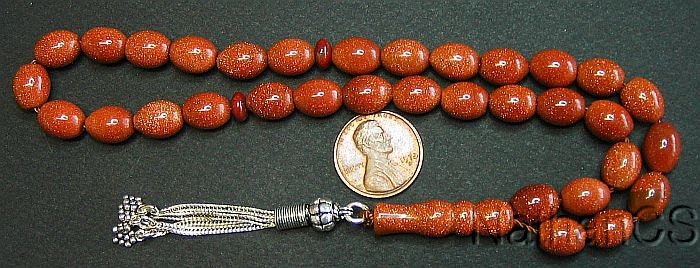 Brown Goldstone Prayer Beads: Sterling Silver Tassel Tesbih