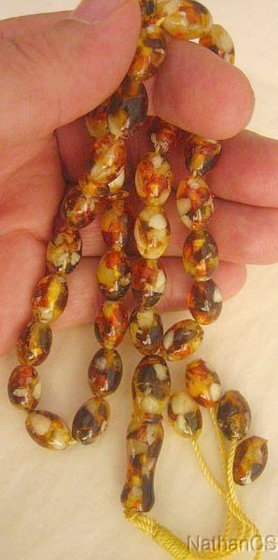 Prayer Beads Tesbih Gebetskette Real Cognac Amber + Mother of Pearl Fantastic New Material