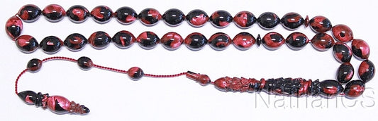 Prayer Beads Tesbih Black Fuschia Marbled Vintage Galalith -Exceptional Collector's
