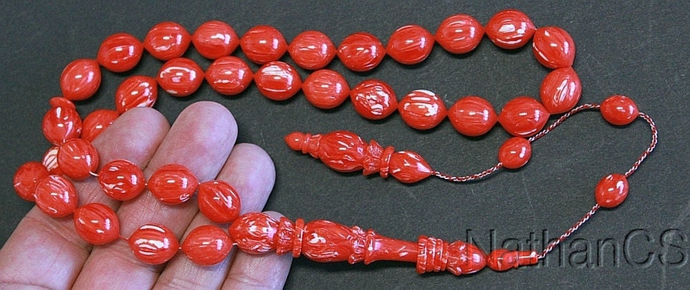Prayer Beads Tesbih Gebetskette Red and White Vintage Galalith -Unique - XXR - Exceptional Collector's