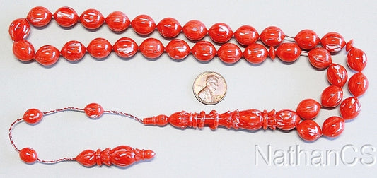 Prayer Beads Tesbih Gebetskette Red and White Vintage Galalith -Unique - XXR - Exceptional Collector's
