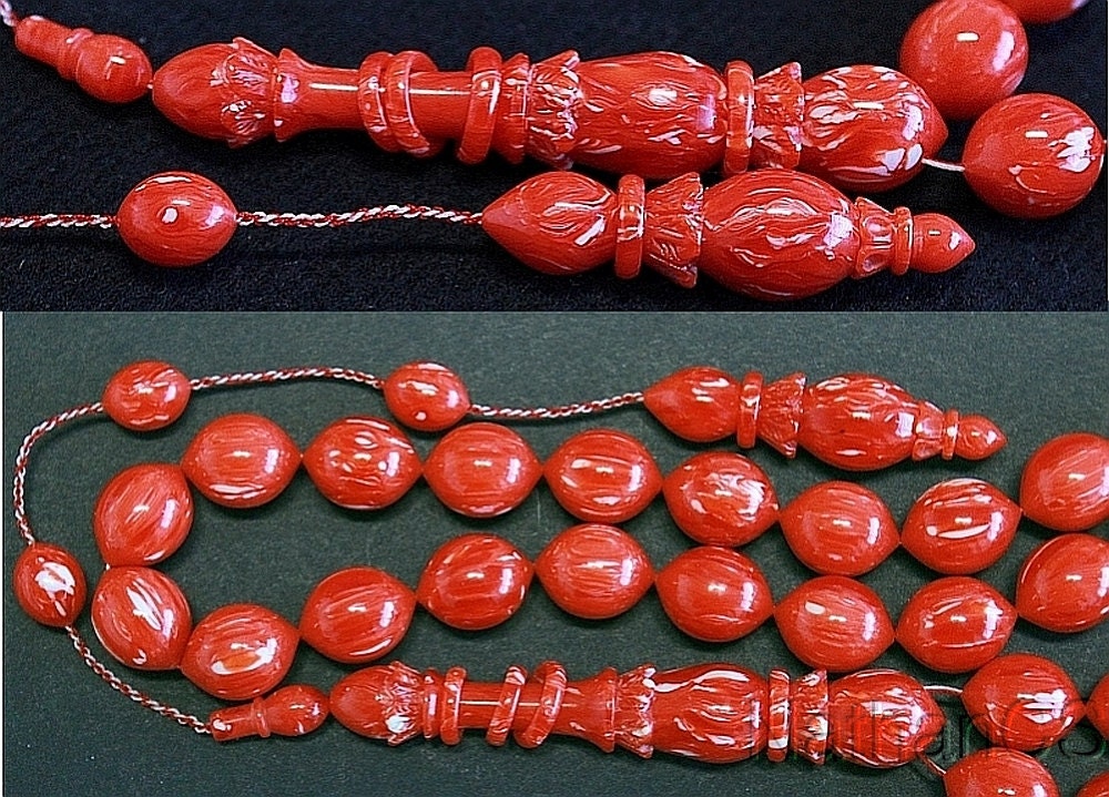 Prayer Beads Tesbih Gebetskette Red and White Vintage Galalith -Unique - XXR - Exceptional Collector's