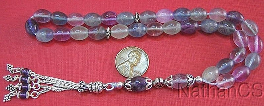 Prayer Beads Tesbih Gebetskette Oval Fluorite and Sterling Silver