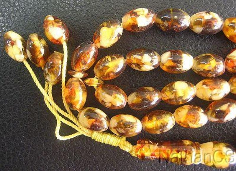 Prayer Beads Tesbih Gebetskette Real Cognac Amber + Mother of Pearl Fantastic New Material