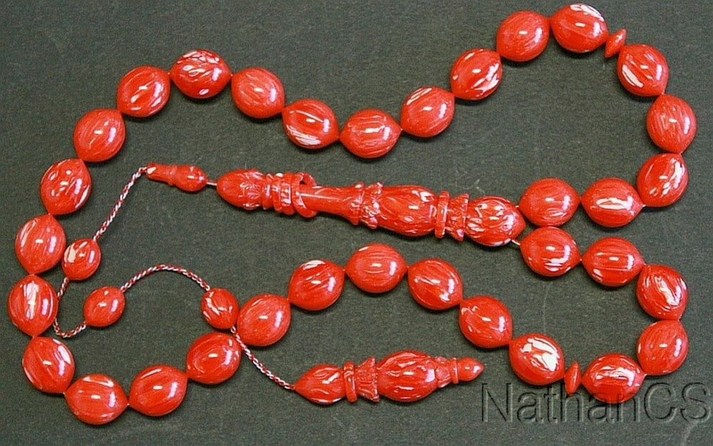 Prayer Beads Tesbih Gebetskette Red and White Vintage Galalith -Unique - XXR - Exceptional Collector's