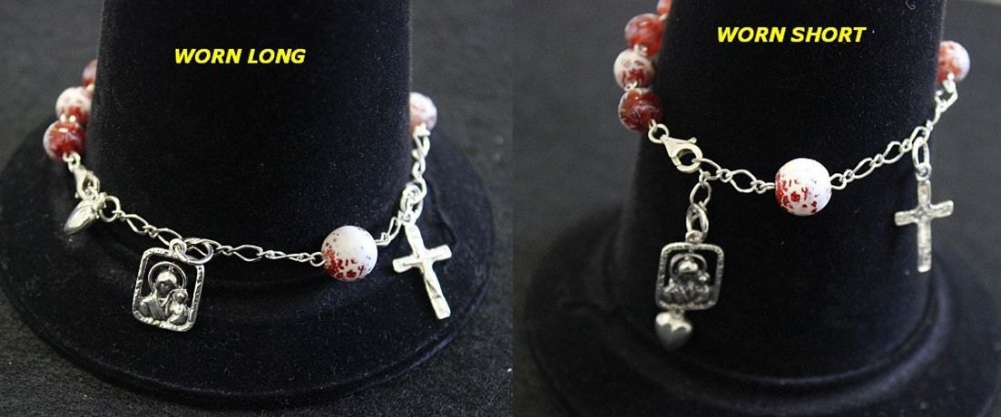 Catholic Rosary Bracelet Rosenkranz in Fire Crackled Agate an Sterling Silver