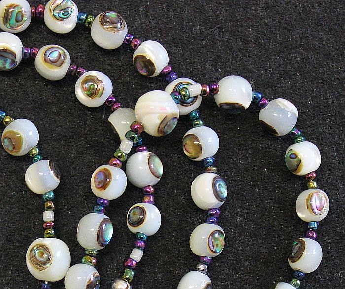 Catholic St Rita Rosary Troca Shell Inlaid w Paua Hand Made Beads - Unique