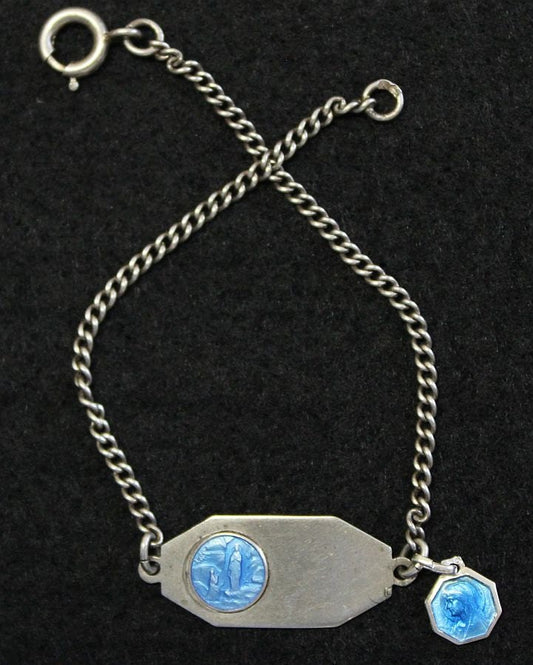 1950’s Communion Sterling Silver Rosary Bracelet with Enamel Sterling Medal Charm