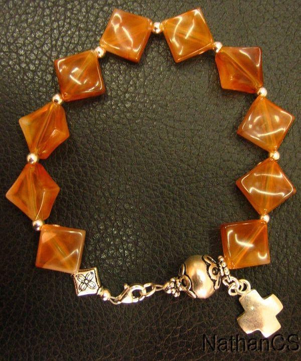 Catholic Rosary Bracelet Vintage Cognac Amber Resin and Sterling Silver