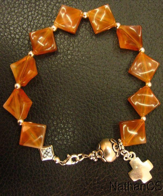 Catholic Rosary Bracelet Vintage Cognac Amber Resin and Sterling Silver