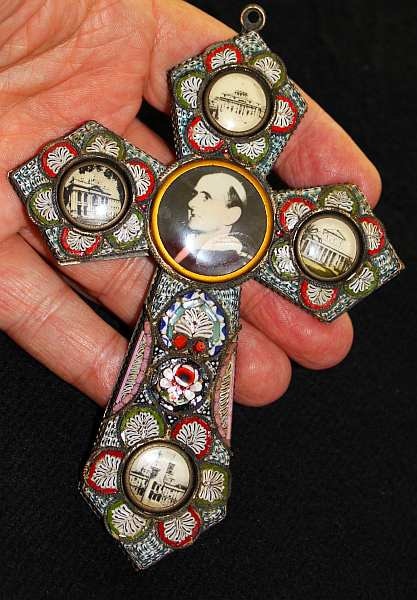 Vintage Papal micro mosaic cross - crucifix PAUL VI , 1975, Rare